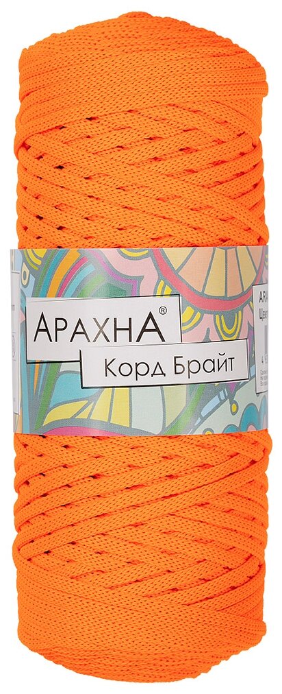 Пряжа Arachna Cord Bright, 80 % полиамид, 20 % люрекс, 210 г, 100 м, 3 шт., N503 оранжевый неон 100 м