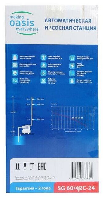 Насосная станция Oasis SG 60/42C - 24, 800 Вт, напор 42 м, 60 л/мин, бак 24 л - фотография № 6