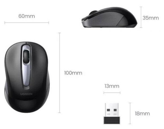 Беспроводная компьютерная мышь UGREEN MU003 (90371) Portable Wireless Mouse чёрная