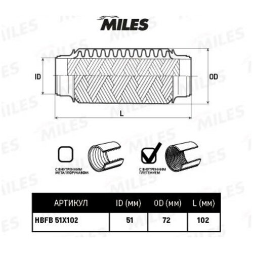 MILES HBFB51X102 Труба гофрированная универсальная 51X102 1шт