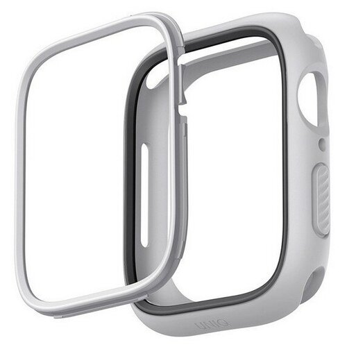 Чехол Uniq Moduo interchangable case для Apple Watch 45/44 mm, белый/серый камень (Chalk/Stone grey) (45MM-MDCHSGRY) чехол uniq moduo interchangable case для apple watch 45 44 mm черный желтый black mustard 45mm mdblkmus