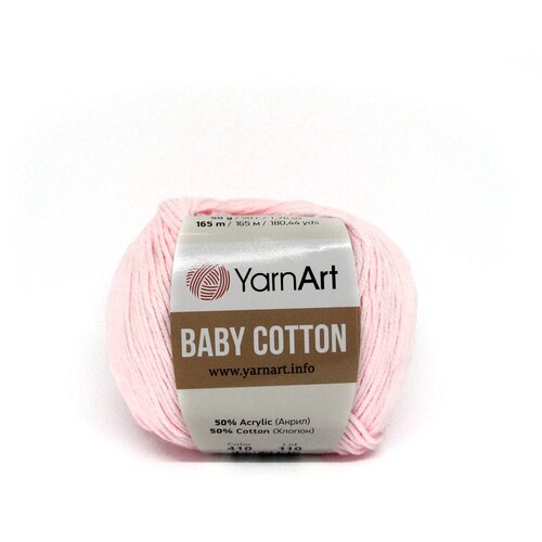 YarnArt Пряжа Baby cotton 50% акрил 50% хлопок 165м/50гр (410 св. розовый)
