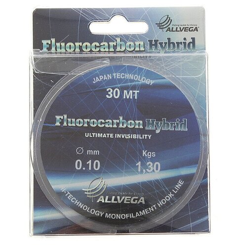 леска монофильная allvega fluorocarbon hybrid 30м 0 12мм 1 98кг флюорокарбон 65% Леска ALLVEGA Fluorocarbon Hybrid 0,10 мм, 30 м