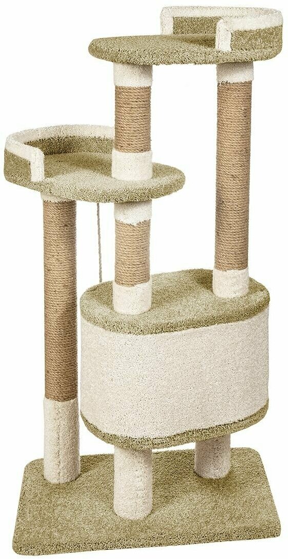 Комплекс для кошек с домиком, когтеточа высокая столбик "Шустрик" оливковый - фотография № 10