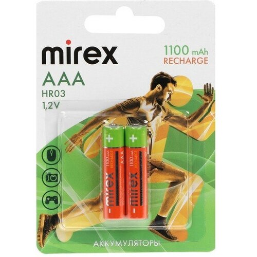 Аккумулятор Mirex, Ni-Mh, AAA, HR03-2BL, 1.2В, 1100 мАч, блистер, 2 шт. аккумулятор mirex ni mh aa hr6 2bl 1 2в 1400 мач блистер 2 шт 1 шт