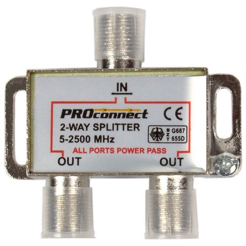 Делитель/сплиттер телевизионный под F разъем (5-2500 МГц, спутниковый) на 2 выхода делитель спутниковый f типа на 3 tv 5 2500 мгц