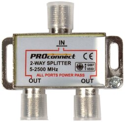Делитель/сплиттер телевизионный под F разъем (5-2500 МГц, спутниковый) на 2 выхода