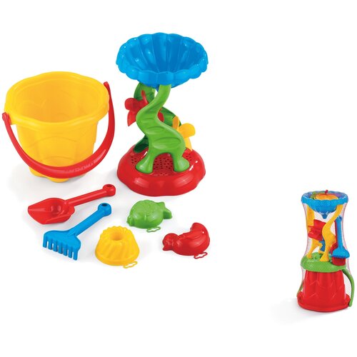 Ведро ,мельница, грабли, лопатка и 3 формы для песка. Набор «Волна» для песочницы Marioinex, 900475