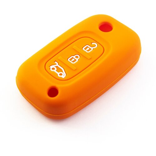 Силиконовый чехол для выкидного смарт ключа автомобиля автоваз Лада Веста Гранта Икс-рэй Lada Vesta Granta X-Ray, оранжевый, 3 кнопки