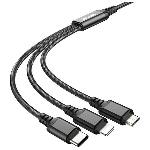 Кабель HOCO X76 3-in-1 Super charging cable(Lightning+Type-C+Micro USB) 1M, 2.0А, black neoline fuse cord x76 для g tech x76 с креплением