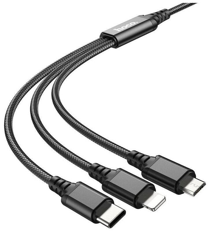 Кабель HOCO X76 3-in-1 Super charging cable(Lightning+Type-C+Micro USB) 1M 2.0А black