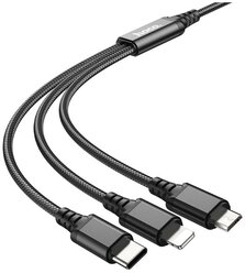 Кабель HOCO X76 3-in-1 Super charging cable(Lightning+Type-C+Micro USB) 1M, 2.0А, black