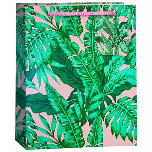 фото Пакет подарочный, тропические листья, розовый, 23*18*10 см, 1 шт. дон баллон