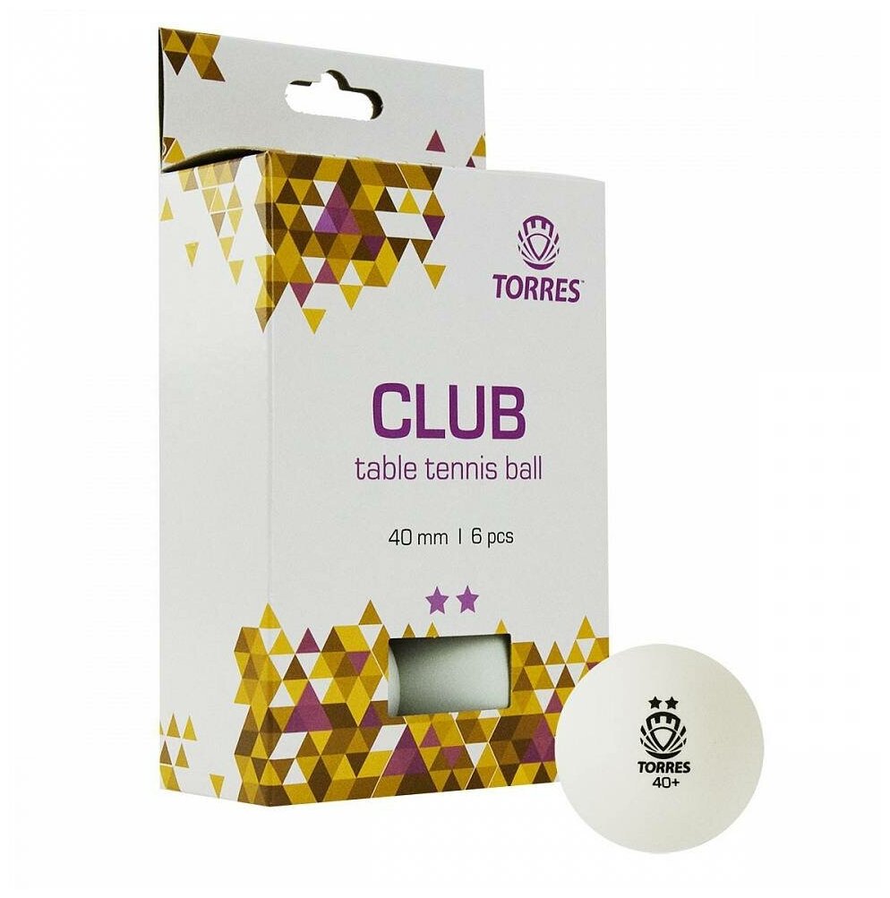 Мячи для настольного тенниса 2* . Torres Club, 6 шт, размер 40 мм , белый