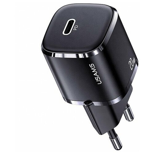 фото Скоростное зарядное устройство usams сс124, pd fast charger, c портом type-c, 20вт для iphone 12. цвет- чёрный