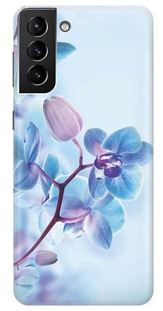 Ультратонкий силиконовый чехол-накладка для Samsung Galaxy S21 Plus с принтом "Синий цветок на синем"