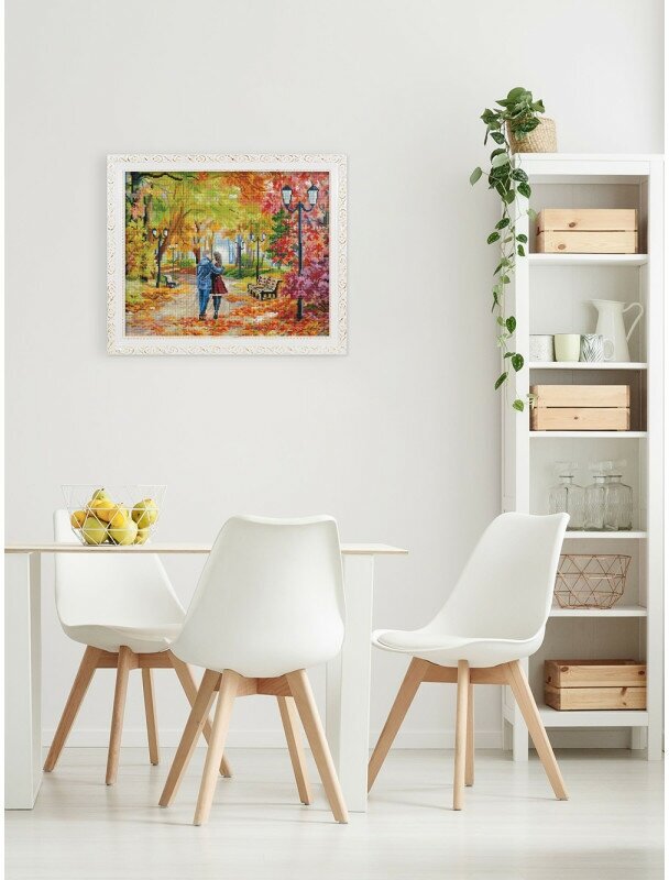 Картина мозаикой Белоснежка Осенний парк, скамейка, двое, 40x50 см - фото №5