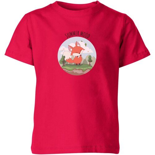 Детская футболка «Милый рыжий лисенок в лесу» (164, темно-розовый)