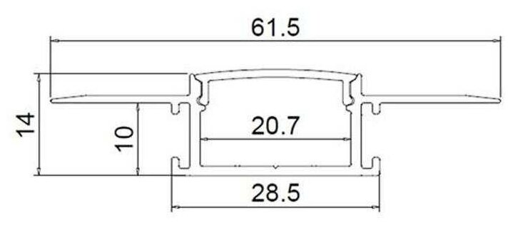 Алюминиевый профиль встраиваемый в гипсокартон 349 (2500*61,5/28,5*14мм с рассеивателем)