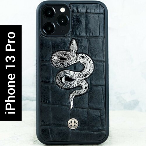 Чехол iPhone 13 Pro - Euphoria Metal Snake CROC Leather - Змея чехол iphone 13 euphoria crocodile croc leather крокодил