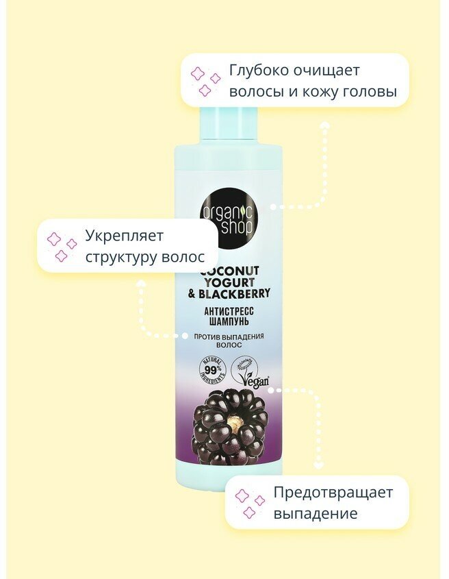 Шампунь против выпадения волос Organic Shop Coconut yogurt Антистресс, 280 мл - фото №10