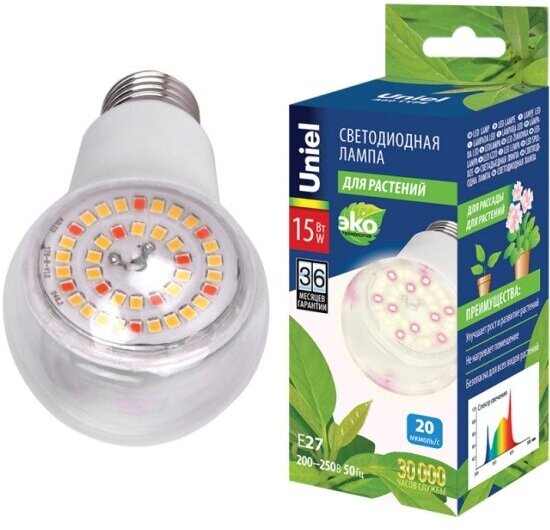Лампа для растений Uniel LED-A60-15W/SPFB/E27/CL PLP30WH