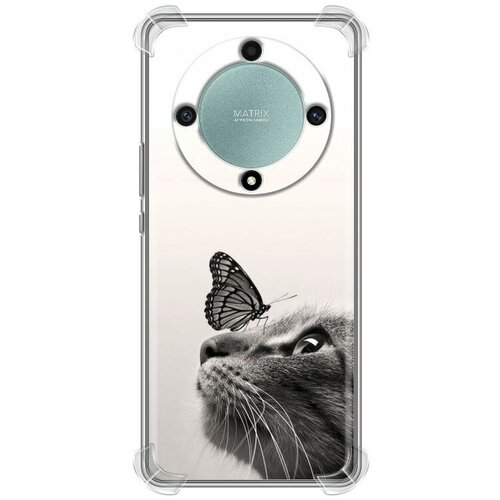 Дизайнерский силиконовый с усиленными углами чехол для Хонор Х9а / Huawei Honor X9a Кот и бабочка