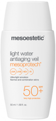 Солнцезащитная антивозрастная эмульсия для лица SPF 50+ Mesoprotech light water antiaging veil 50+, Mesoestetic