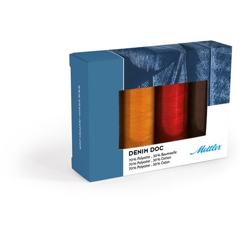 фото Набор с нитками для джинс denim doc 75, 100 м в подарочной упаковке, 4 катушки amann group amann group mettler