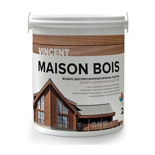 Краска-лазурь для древесины Vincent Maison en Bois база А, белая, шелковисто-глянцевая (2л)