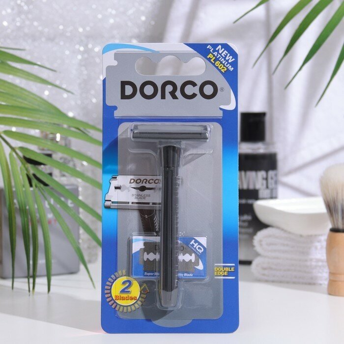 Безопасный станок для бритья Dorco PL602-B, станок + 2 лезвия - фото №2