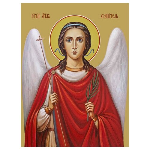 Икона на дереве ручной работы - Ангел-Хранитель, 15x20x1,8 см, арт Ид3197