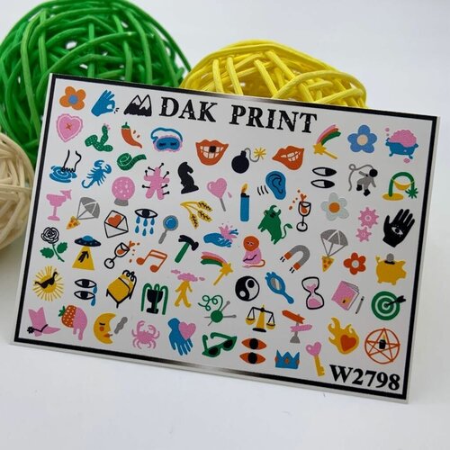 Слайдеры для маникюра (водные наклейки) для дизайна ногтей Разноцветные значки