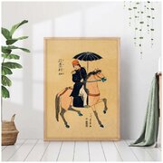 Постер без рамки "Всадник на лошади японская гравюра" 30 на 40 в тубусе / Картина для интерьера / Плакат / Постер на стену / Интерьерные картины