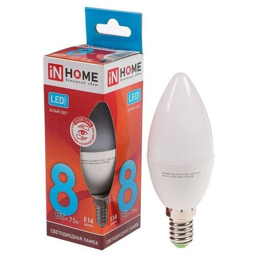 INhome Лампа светодиодная IN HOME LED-СВЕЧА-VC, Е14, 8 Вт, 230 В, 4000 К, 720 Лм