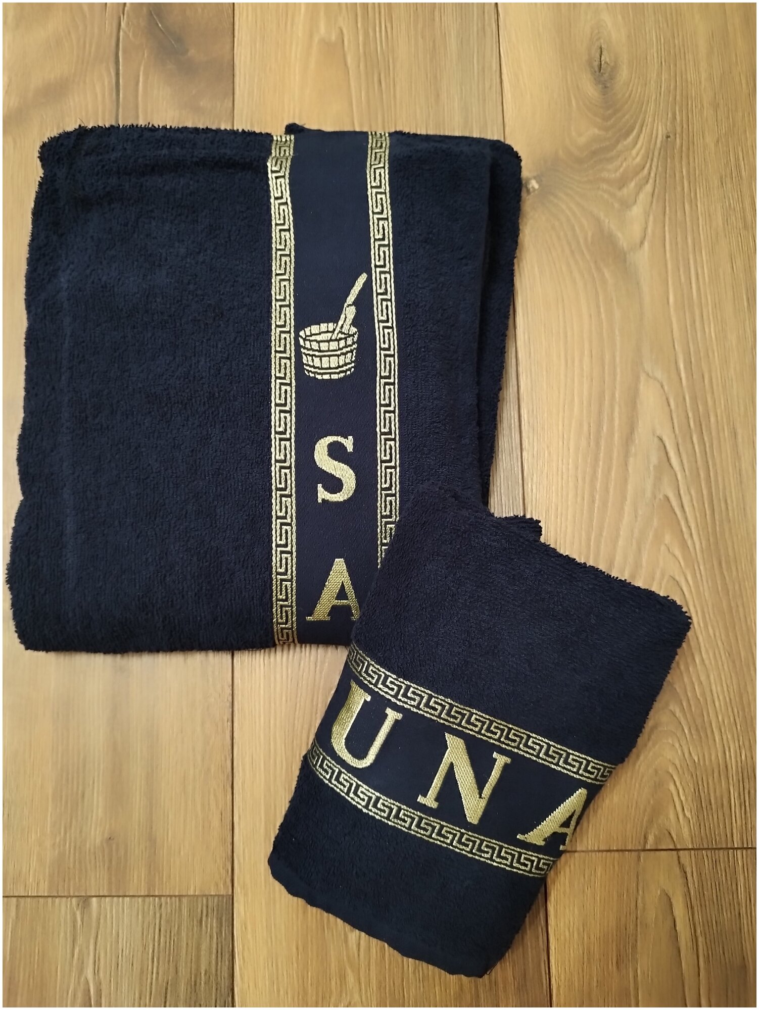 Килт для бани и сауны мужской + полотенце, махровый, на липучке, темно-синий - фотография № 2
