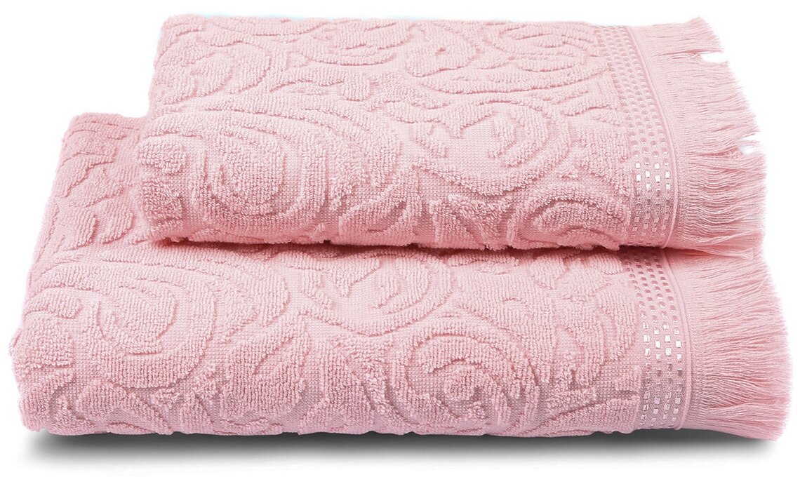 Набор полотенец Safia Kamellia 2 штуки жаккард 450 г/кв.м. размер 50х85 см, 70х135 см. Цвет: Розовый - фотография № 2
