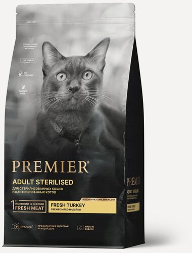 Изображение товара Premier Cat Корм для кошек STERILISED Turkey для стерилизованных Индейка