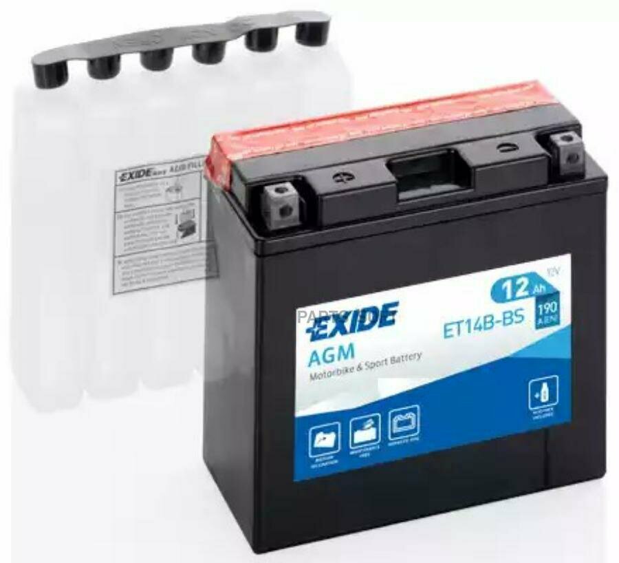 Мото Акб 12V 12Ah 135A 150X70x145 /+-/ EXIDE арт. ET14B-BS