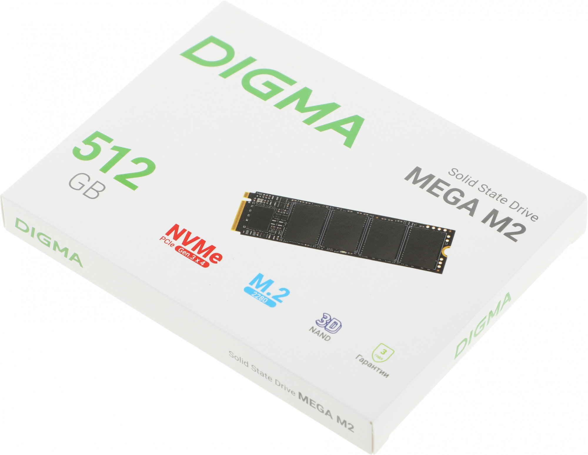 Твердотельный накопитель SSD Digma Mega M2 512GB M2 2280 PCle Gen 3 x 4 NVMe 3300 Мб/с