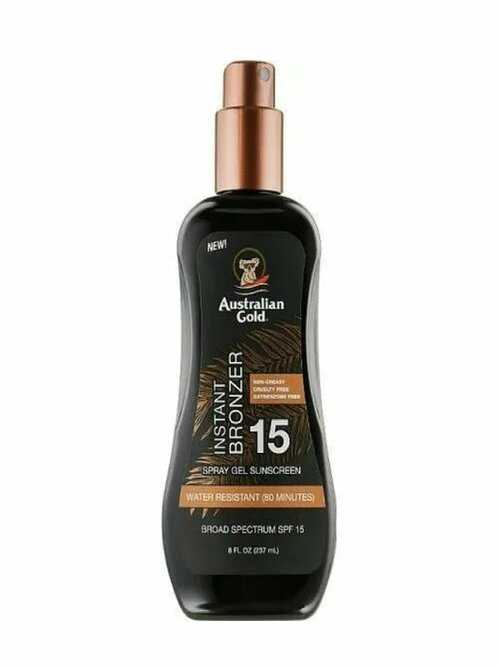 Лосьон для загара SPF 15 Spray Gel With Bronzer, Australian Gold, 237 ml