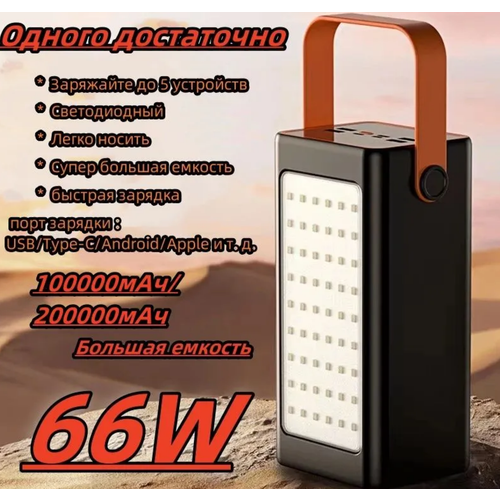 Портативный блок питания 66 Вт 180 000 мАч сверхбыстрая зарядка аккумулятор большой емкости внешний светодиодный фонарь подходит для кемпинга внешний аккумулятор 470000₽