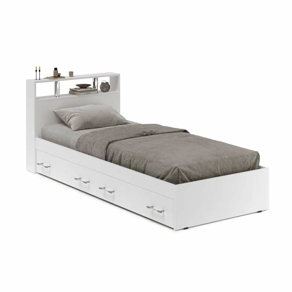 Кровать Арина 900 с выдвижными ящиками, Белый. Ориноко