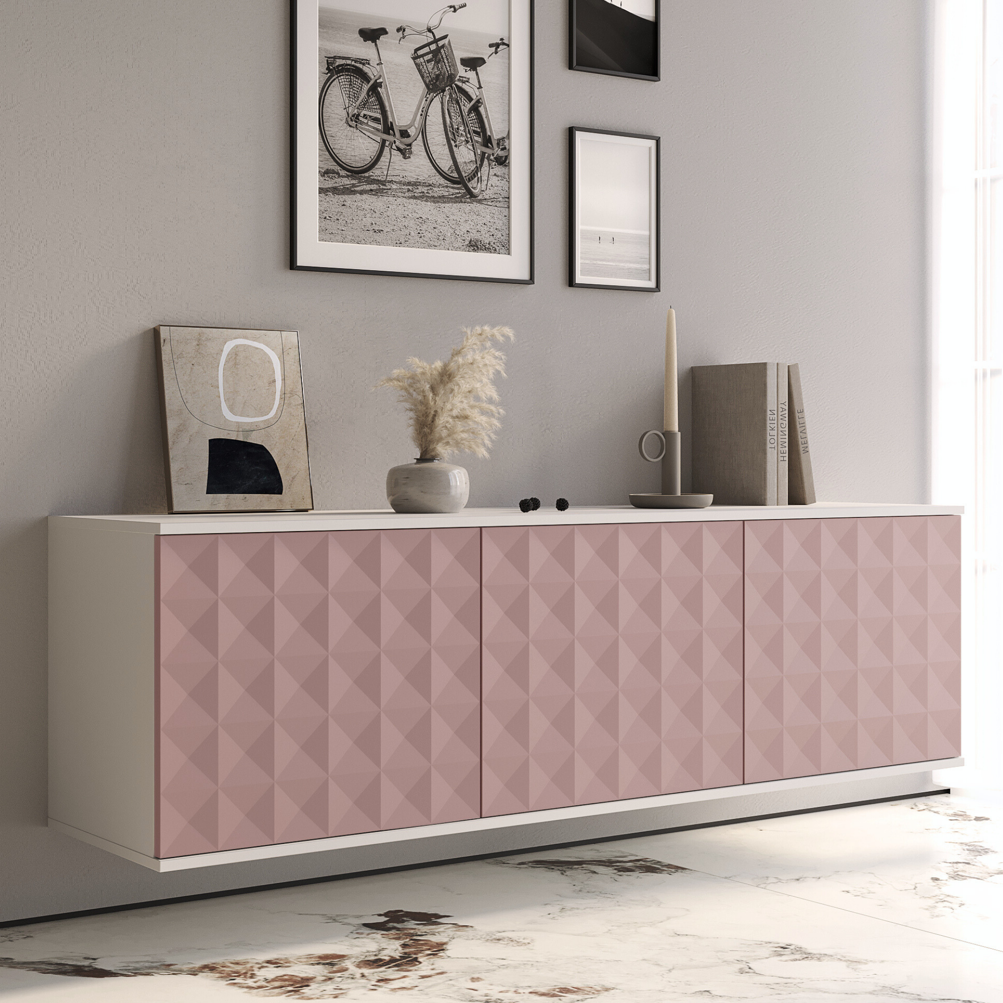 фото Подвесная тумба-консоль под телевизор "Бирмингем" Кварц, серая