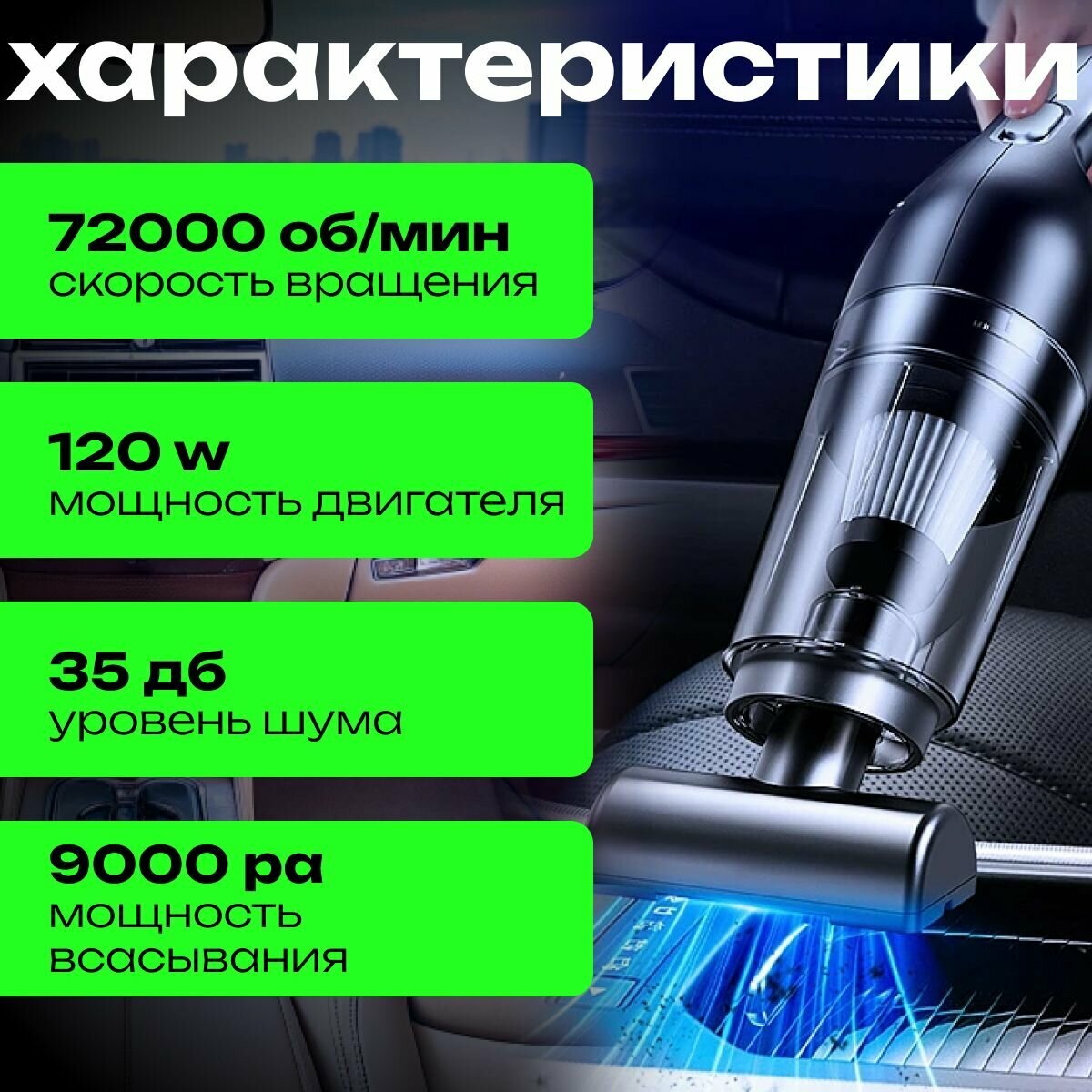 Пылесос для автомобиля мощный беспроводной / Автомобильный пылесос электрический — фото 1