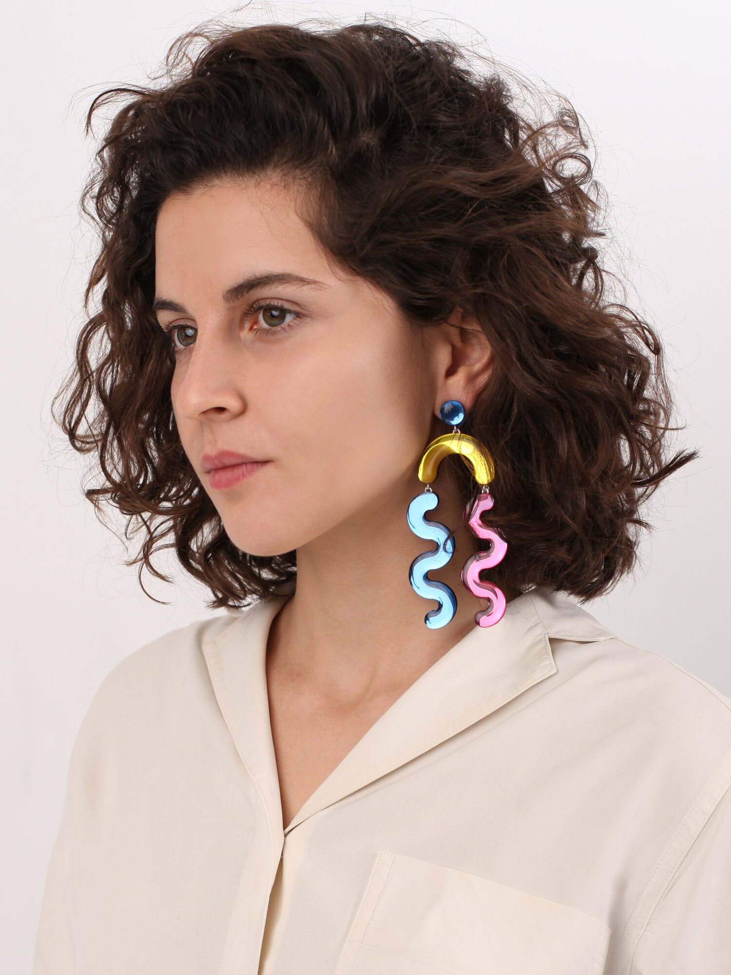 Комплект серег MONOLAMA, розовый, голубой, желтый — фото 1