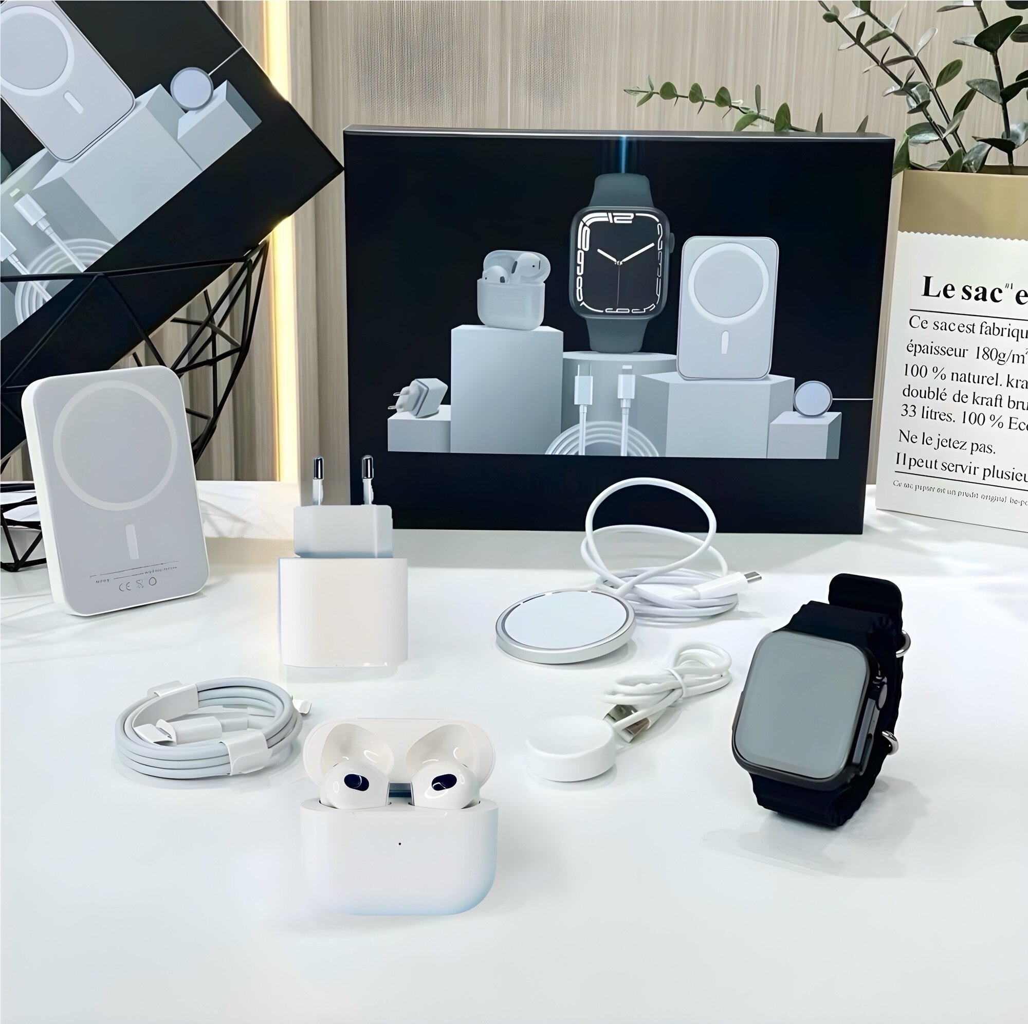Подарочный набор 6в1 - Смарт Часы S9 Max/A. Pods 3/MagSafe внешний аккумулятор/MagSafe Зарядка/Адаптер 20W/Кабель Lighting/ Совместим с iOS и Android — фото 1
