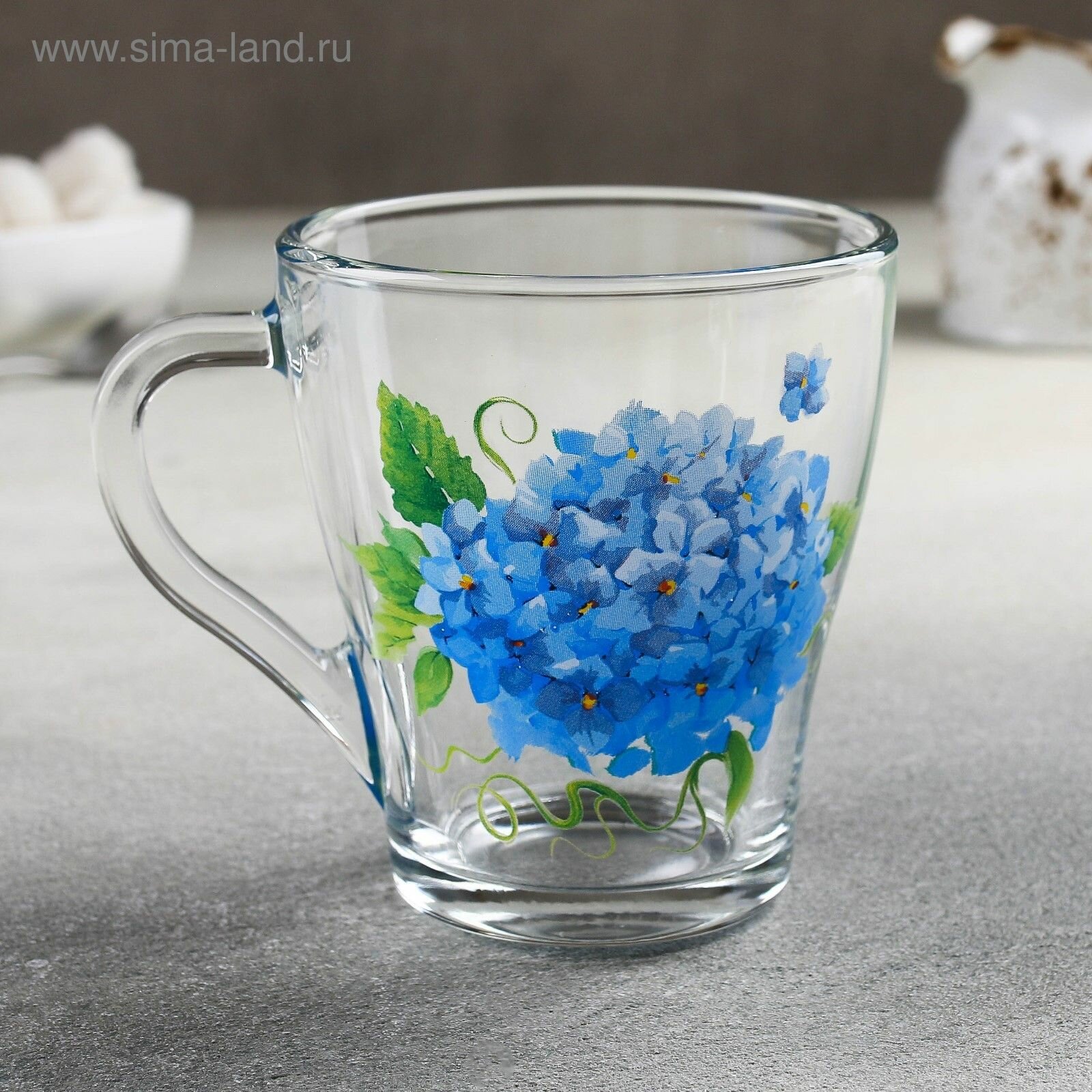 Кружка стеклянная Гортензия  250 мл 4 шт