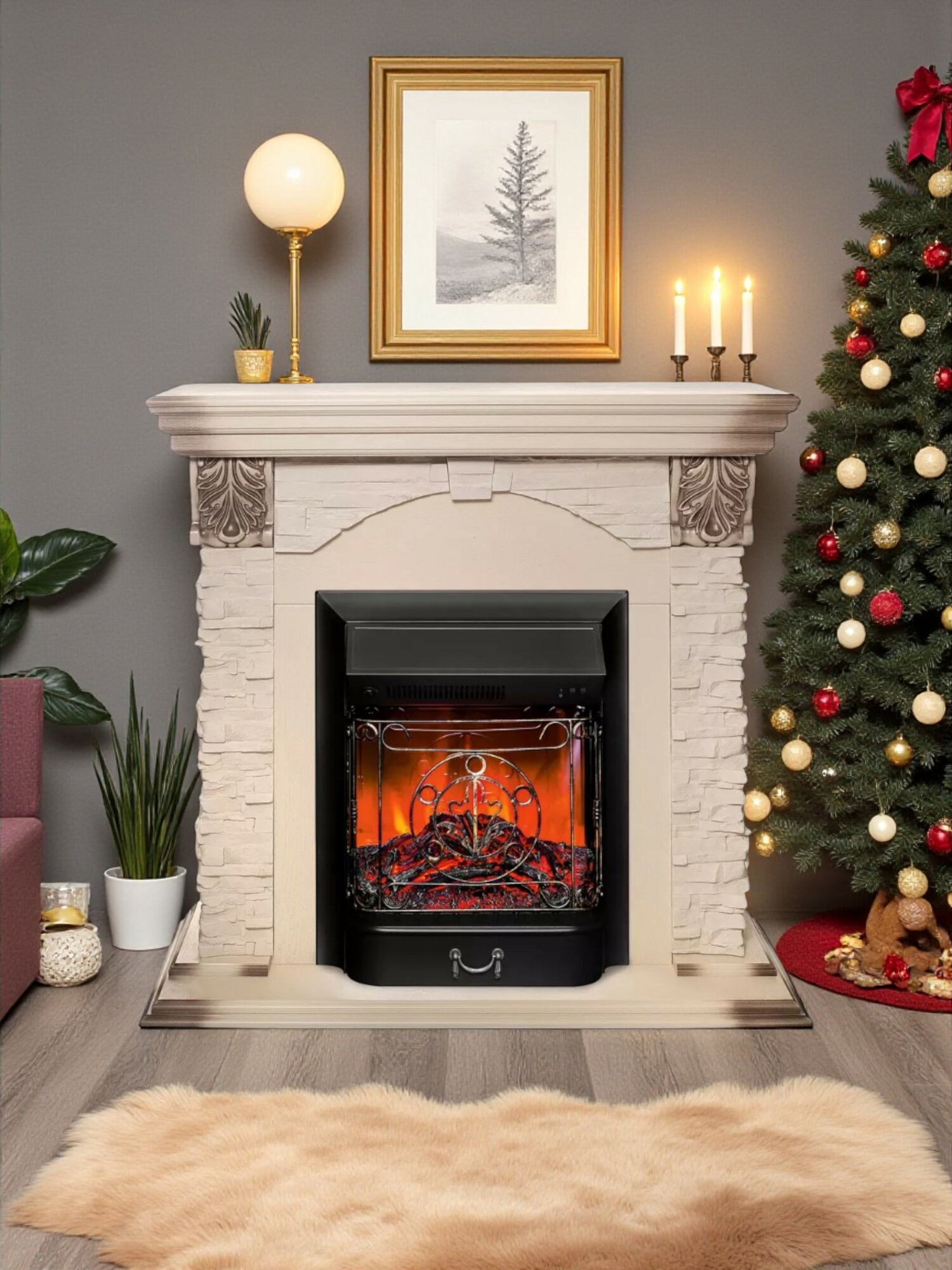 Электрокамин RealFlame Dublin Lux WT МДФ с очагом Majestic звук потрескивания дров обогрев имитация пламени