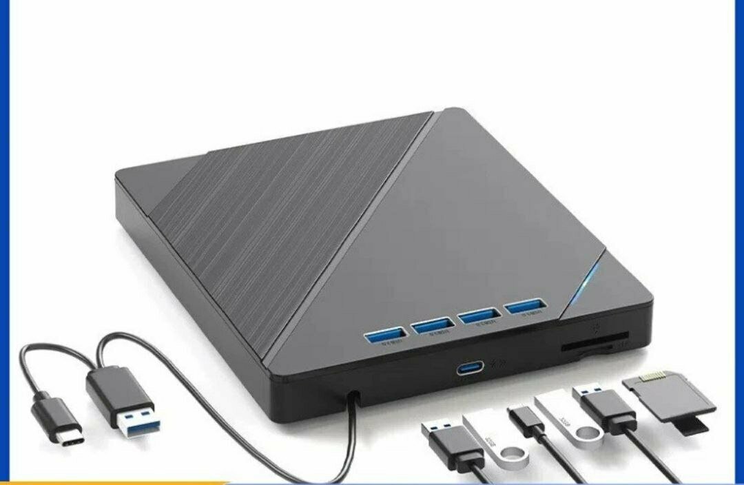 Внешний оптический привод DVDRW USB-Type C + 4 USB Hub + Card reader 7в1